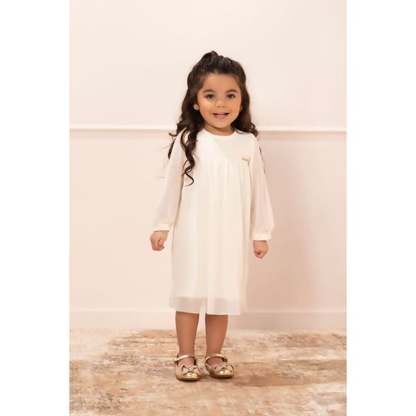 Vestido Manga Longa em Tule forrado com Punho Lindo Menina 12267