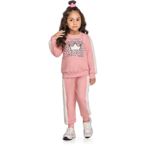 Conjunto de Moletom da Angerô Princess Mood Listra em Pelinhos Flanelado Pinho Menina - 27571